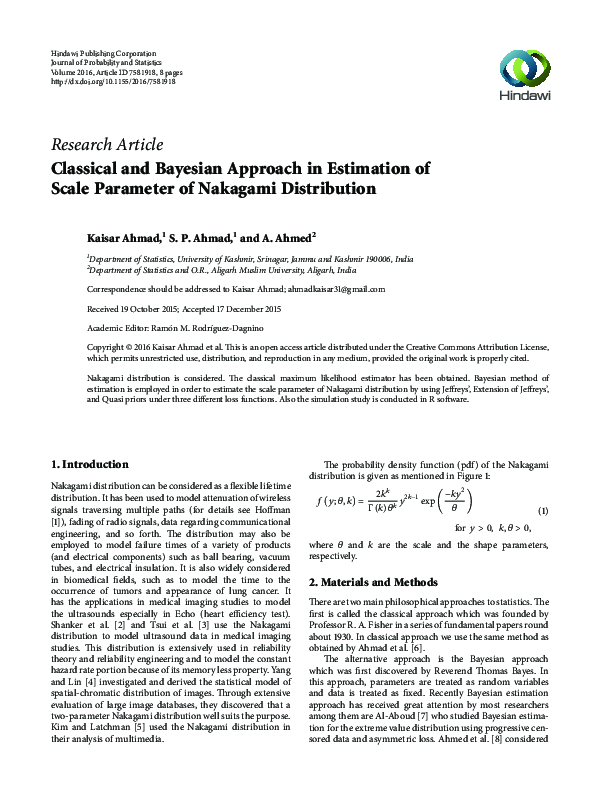 (PDF) Classical and Bayesian Approach in Estimation of Scale Parameter ...