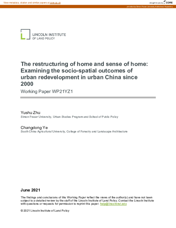 (PDF) The Restructuring of Home and Sense of Home: Examining the Socio ...