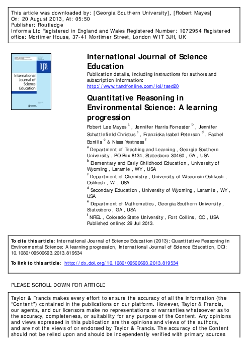 (PDF) Quantitative Reasoning in Environmental Science: A learning ...