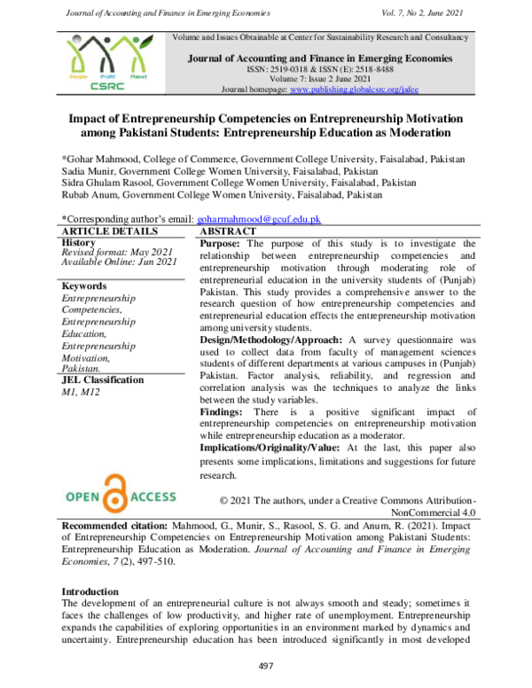 (PDF) Impact of Entrepreneurship Competencies on Entrepreneurship ...