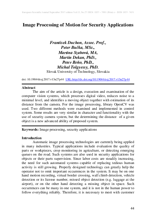 (PDF) Image Processing of Motion for Security Applications