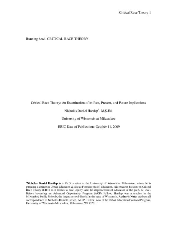 (PDF) Critical Race Theory An Examination of its Past, Present, and ...