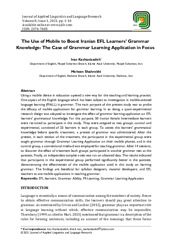 (PDF) The Use of Mobile to Boost Iranian EFL Learners’ Grammar ...