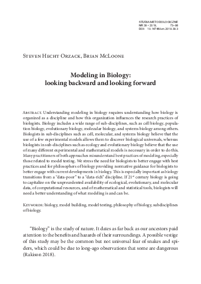 (PDF) Modeling in Biology: looking backward and looking forward