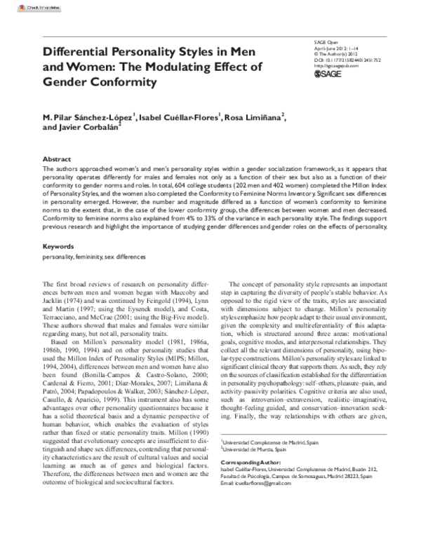 (PDF) Differential Personality Styles in Men and Women | Javier ...
