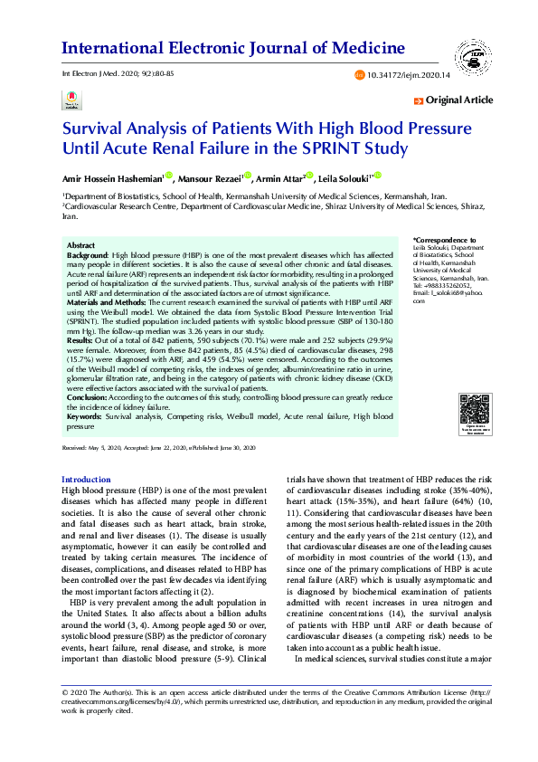 (PDF) Survival Analysis of Patients With High Blood Pressure Until ...