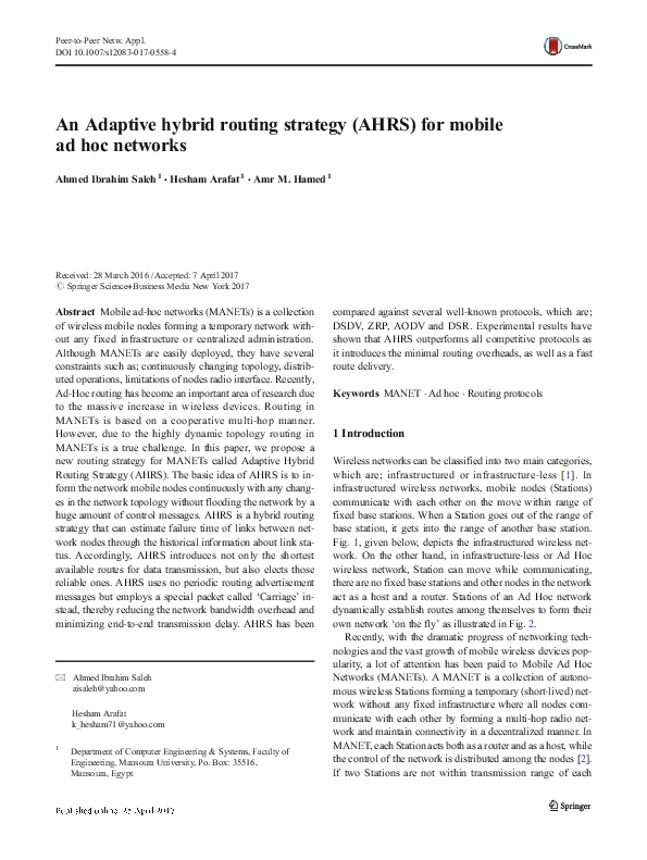 (PDF) An Adaptive hybrid routing strategy (AHRS) for mobile ad hoc networks