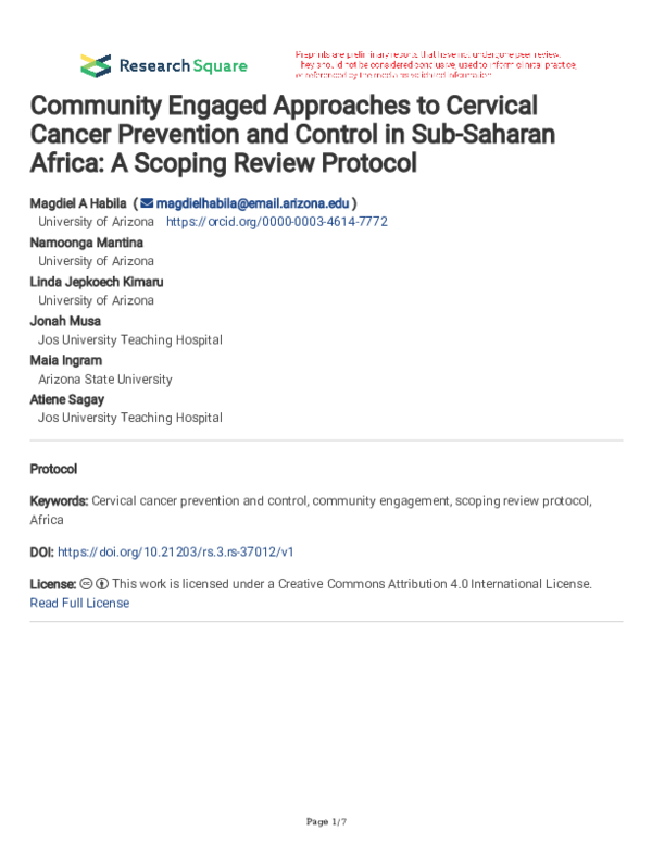 (PDF) Community Engaged Approaches to Cervical Cancer Prevention and ...