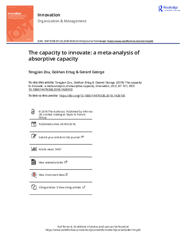 (PDF) The capacity to innovate: a meta-analysis of absorptive capacity
