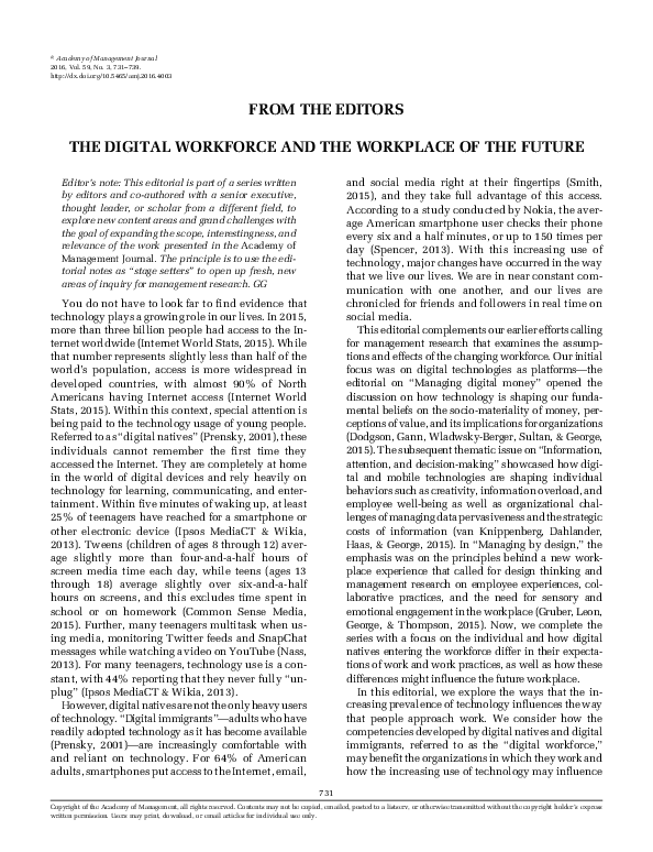 (PDF) The Digital Workforce and the Workplace of the Future