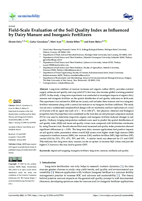 (PDF) Field-Scale Evaluation of the Soil Quality Index as Influenced by ...