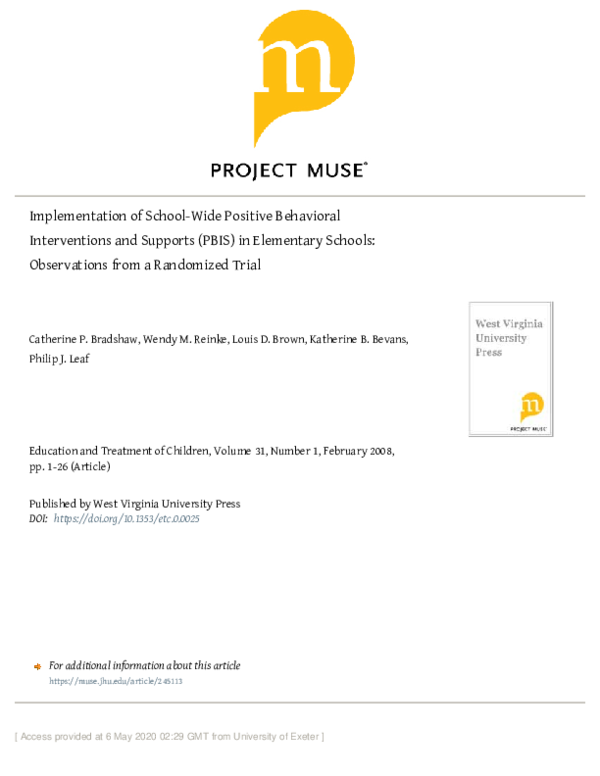 (PDF) Implementation of School-Wide Positive Behavioral Interventions ...