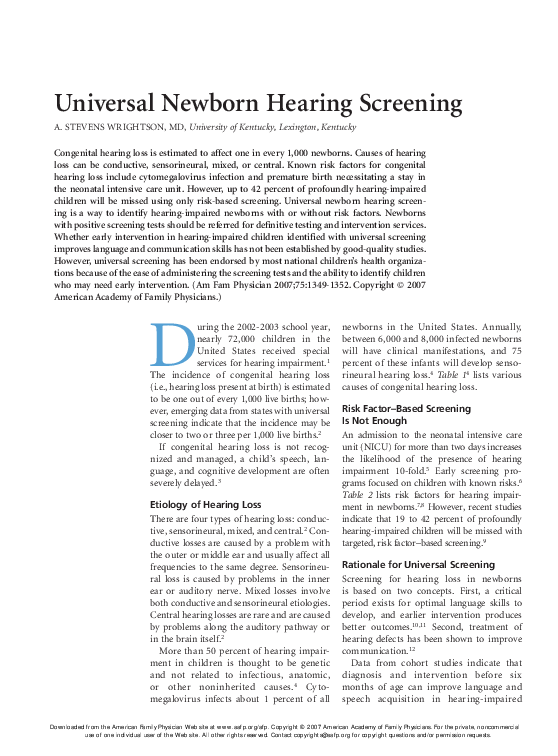 (PDF) Universal newborn hearing screening in 2010