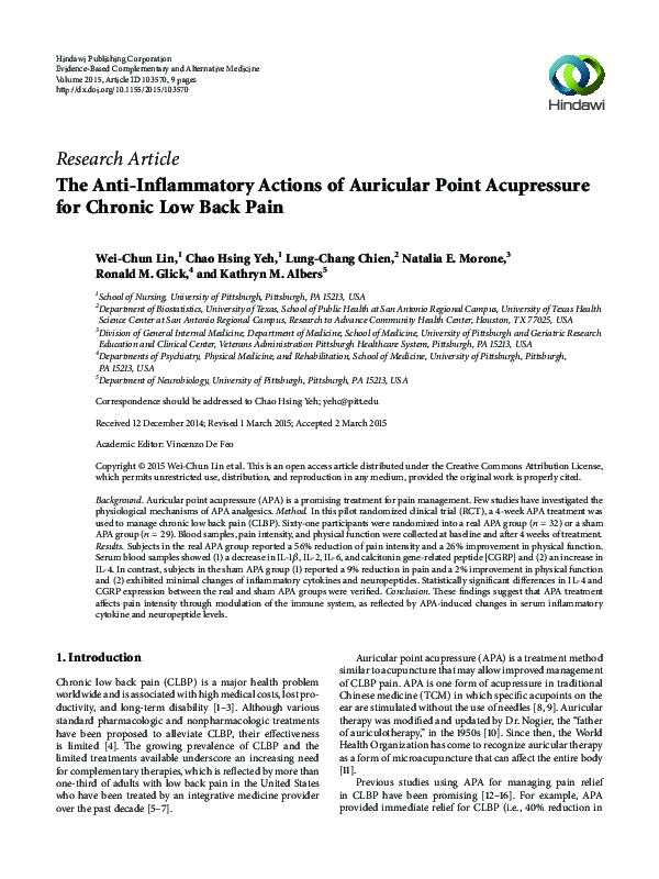 (PDF) The Anti-Inflammatory Actions of Auricular Point Acupressure for ...