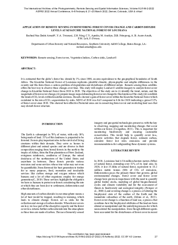 (PDF) APPLICATION OF REMOTE SENSING IN MONITORING FOREST COVER CHANGE ...