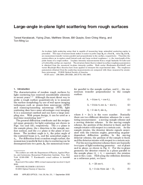 (PDF) Large-Angle In-Plane Light Scattering from Rough Surfaces