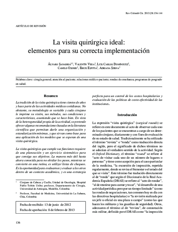 (PDF) The ideal surgical rounds: elements for the correct implementation