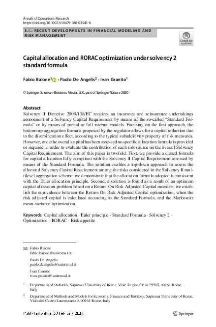 (PDF) Capital allocation and RORAC optimization under solvency 2 ...