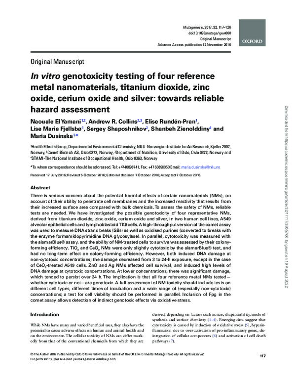 (PDF) In vitro genotoxicity testing of four reference metal