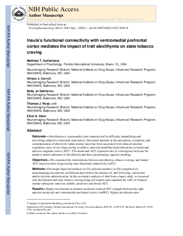 (PDF) Insula’s functional connectivity with ventromedial prefrontal ...