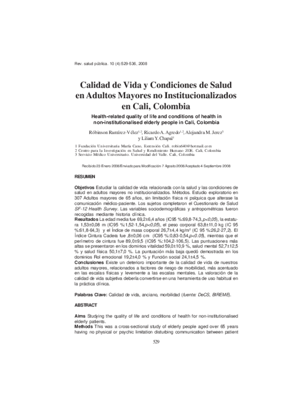 (PDF) Calidad de Vida y Condiciones de Salud en Adultos Mayores no ...