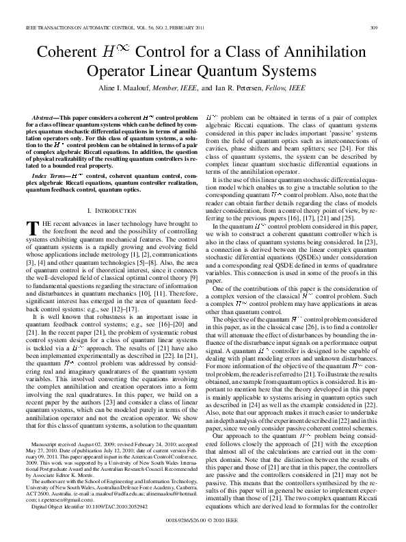 (PDF) Coherent $H^{\infty }$ Control for a Class of Annihilation ...