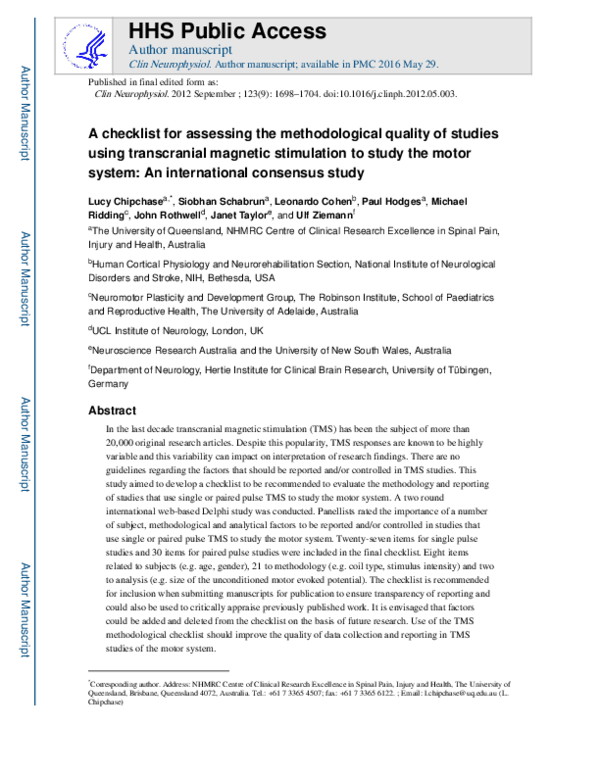 (PDF) A checklist for assessing the methodological quality of studies ...