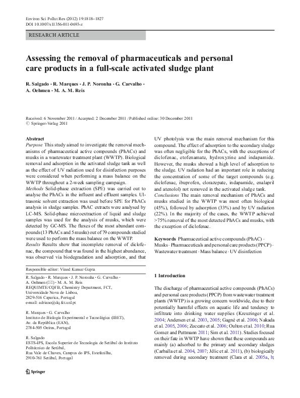 (PDF) Assessing the removal of pharmaceuticals and personal care ...
