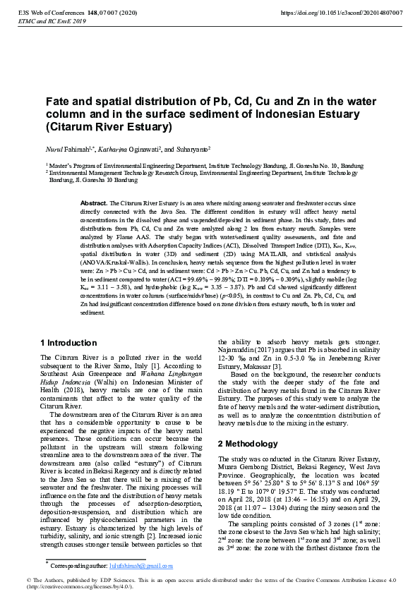 (PDF) Fate and spatial distribution of Pb, Cd, Cu and Zn in the water ...