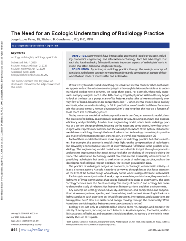 (PDF) The Need for an Ecologic Understanding of Radiology Practice