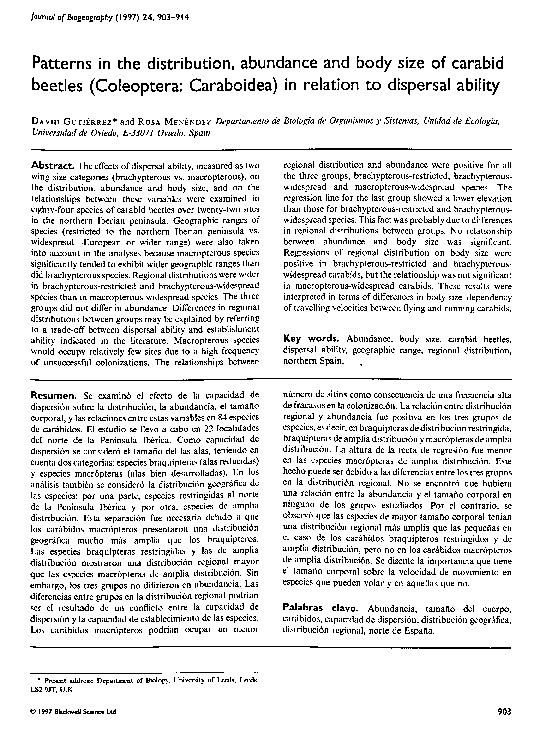 (PDF) Patterns in the distribution, abundance and body size of carabid ...