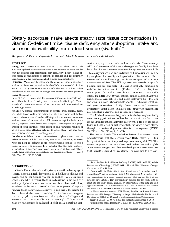 (PDF) Dietary ascorbate intake affects steady state tissue ...