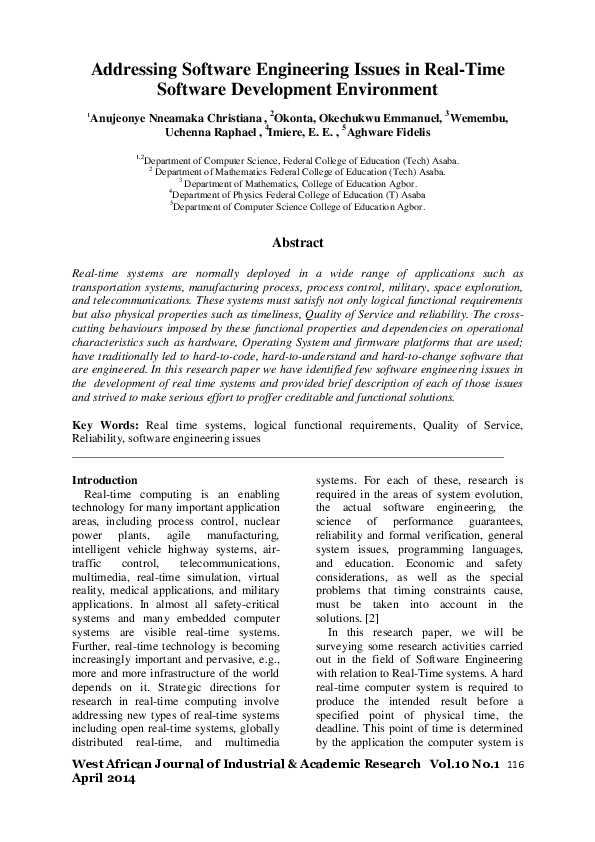 (PDF) Addressing Software Engineering Issues in Real-Time Software ...