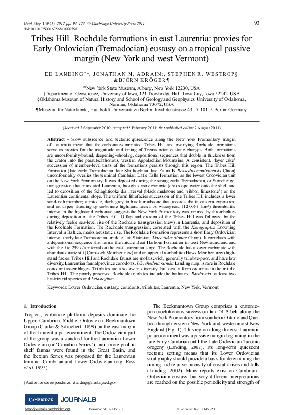(PDF) Tribes Hill–Rochdale formations in east Laurentia: proxies for ...