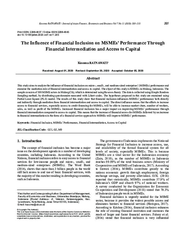 (PDF) The Influence of Financial Inclusion on MSMEs’ Performance ...