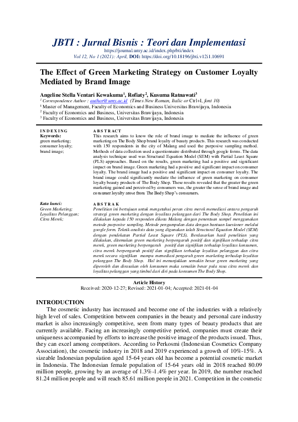 (PDF) The Effect of Green Marketing Strategy on Customer Loyalty ...