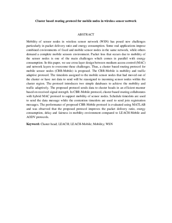 (PDF) Cluster Based Routing Protocol for Mobile Nodes in Wireless ...