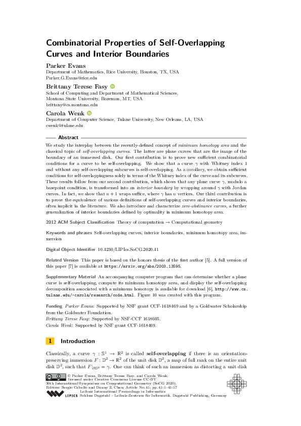 (PDF) Combinatorial Properties of Self-Overlapping Curves and Interior ...
