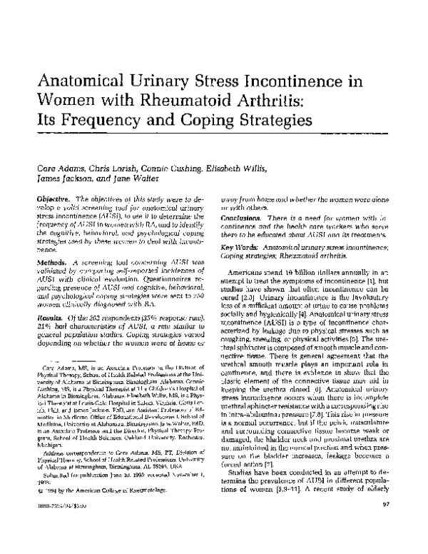 (PDF) Anatomical urinary stress incontinence in women with rheumatoid ...