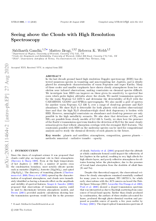 (PDF) Seeing above the clouds with high-resolution spectroscopy