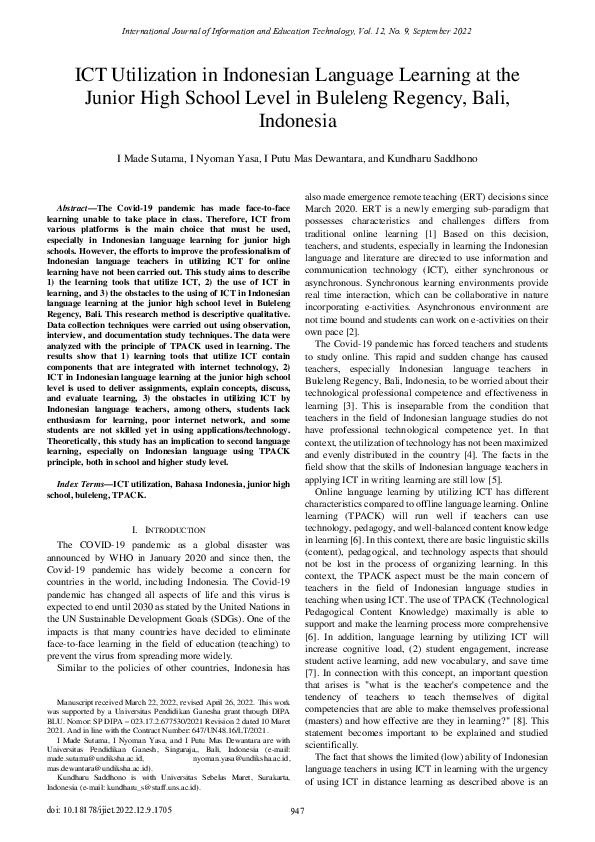 (PDF) ICT Utilization in Indonesian Language Learning at the Junior ...