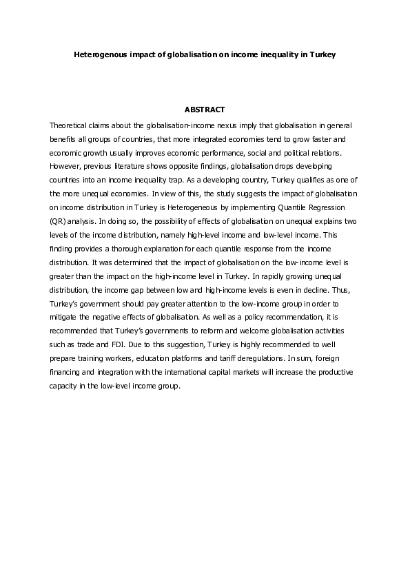 (PDF) Heterogenous impact of globalisation on income inequality in Turkey