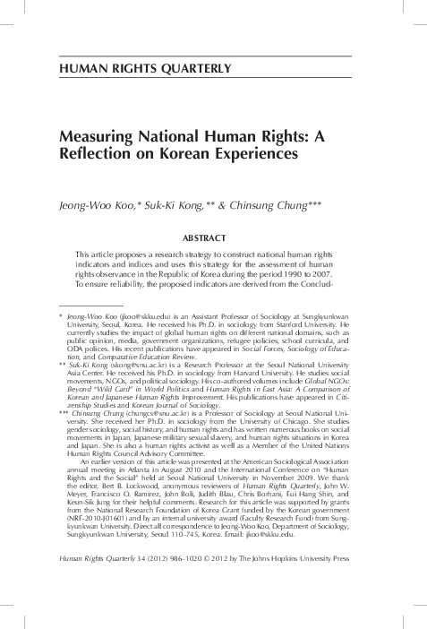 (PDF) Measuring National Human Rights: A Reflection on Korean Experiences