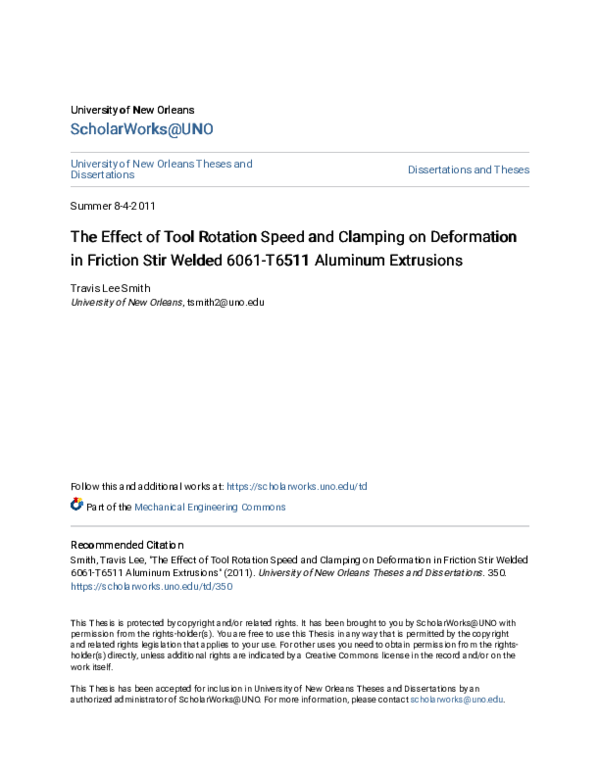 (PDF) The Effect of Tool Rotation Speed and Clamping on
