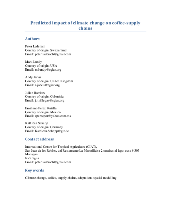 (PDF) Predicted Impact of Climate Change on Coffee Supply Chains