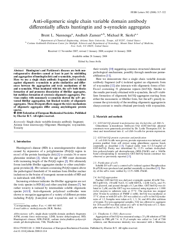 (PDF) Anti-oligomeric single chain variable domain antibody ...
