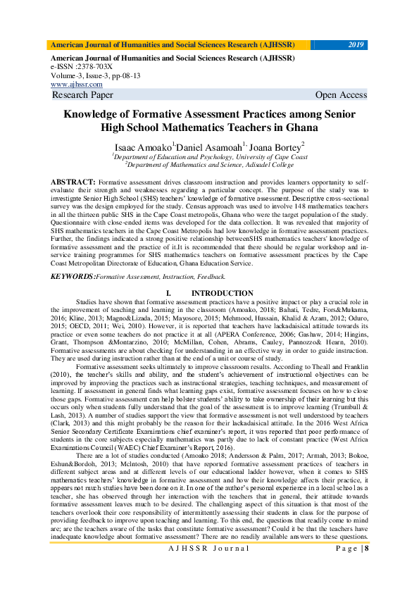 (PDF) Knowledge of Formative Assessment Practices among Senior High ...