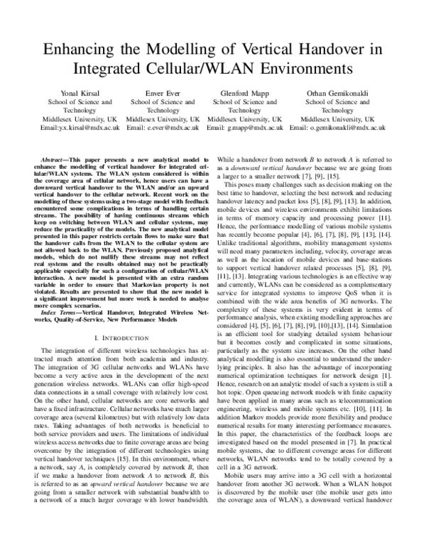 (PDF) Enhancing the Modelling of Vertical Handover in Integrated ...