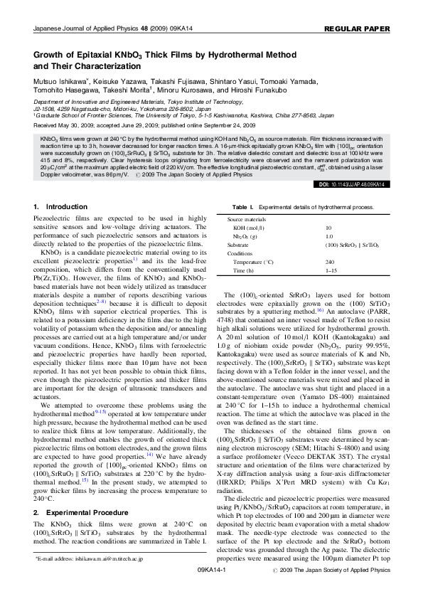 (PDF) Growth of Epitaxial KNbO 3 Thick Films by Hydrothermal Method and ...