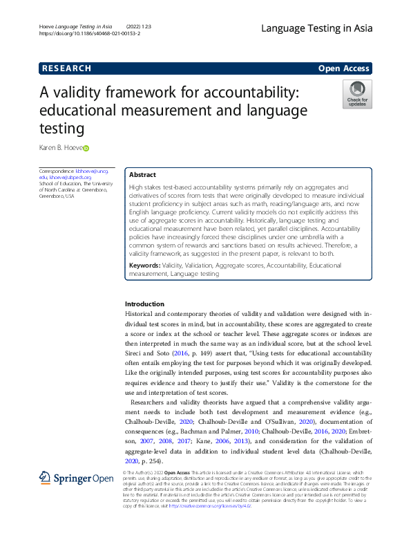 (PDF) A validity framework for accountability: educational measurement ...